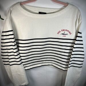 J. Crew Cream and Black Striped Long Sleeve Tee